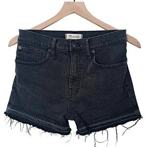 Madewell Womens High Rise Denim Jean Shorts Black Cotton Stretch Raw Hem Size 27